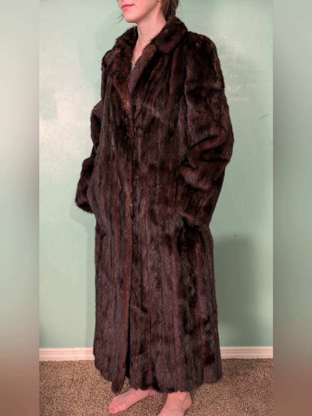 Long Dark Brown Fur Coat - Women's Full-Length Mink Coat